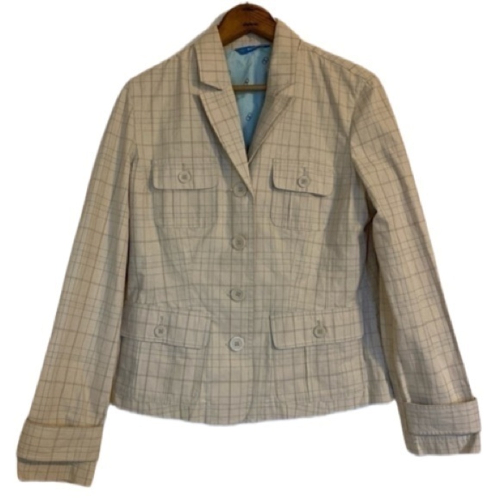 Dockers Vintage Women’s Tan Plaid Cotton Long Sleeve Blazer Jacket Medium